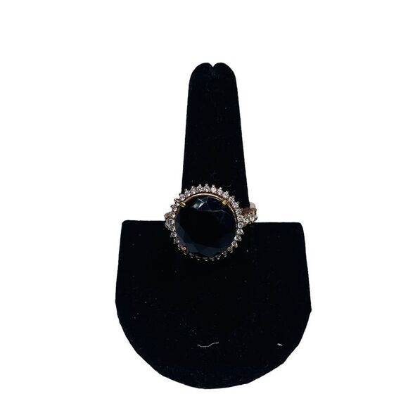 Vintage Gold Cubic Zirconia Black Stone SETA Ring - 9 - Picture 4 of 10